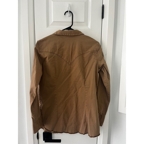 Wrangler Womens Western Pearl Snap Shirt Tan Cotton Stretch Cowgirl Medium - Picture 13 of 14